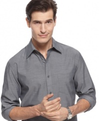Solid details and expert tailoring make this Alfani BLACK dress shirt a smart start to any look.