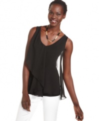 Cha Cha Vente's breezy tank top features a sheer fabric overlay for a dressy touch. Take it from day to night with bright white jeans!