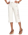 Style&co.'s capris contrast embroidery and a pretty print with utility-chic details for a unique look!