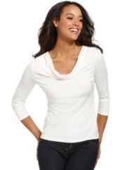 A casual tee with an elegant cowl neckline is the perfect basic for transitioning seasons, from Charter Club.