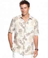 Keep it natural. Add some earthiness to your outfit with this leaf-print silk-blend shirt from Tasso Elba.