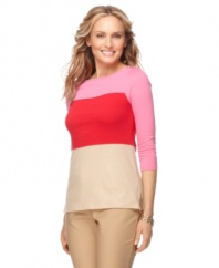 Go for an on-trend look in comfy knit colorblock, with this top from Charter Club!
