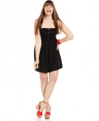 Score a super-cute look with American Rag's strapless plus size romper, accented by a ruffled front.