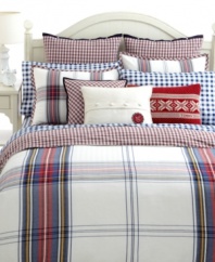 Red tartan plaid presents a smart accent made for this Tommy Hilfiger bedding collection. A top closure of tailored shirt buttons mark this European sham with sophisticated style.