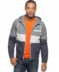 Block out the elements with this light weight hooded jacket with colorblocking from American Rag.