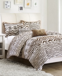 Imaginations run wild. With a decidedly artistic ambiance, the Tara duvet cover set embraces a rustic brown and white palette with a range of intricate designs. Zigzags, diamonds, and stripes commingle to create a uniquely pleasing look.