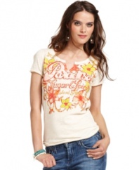 A vintage-inspired graphic recalls beachy destinations in this tee from Lucky Brand Jeans. Pairs perfectly with worn-in jeans!