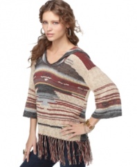 With a southwest-inspired pattern & fringe trim, this Free People hooded sweater is perfect for taking your spring style to fashionable new frontiers!