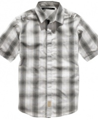 Your weekend staple. An easy plaid gives this Sean John shirt a dose of laid-back cool.
