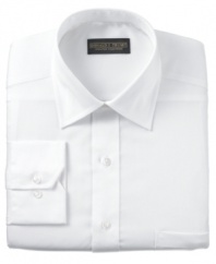 Crafted in comfortable iron-free cotton twill, this sophisticated Donald Trump dress shirt adds plenty of versatility to your tailored wardrobe.