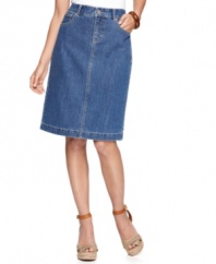 A classic denim skirt gets a flattering boost from Style&co. – this one features a tummy control panel for an extra-sleek look!