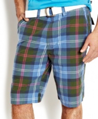 Check it out - need pop in some prep into your summer style? These plaid shorts from Nautica are the perfect complement to a solid polo or t-shirt.