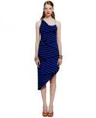 Inspired by the bold style of Brasil, graphic stripes and an asymmetrical hem add statement style to this Bar III dress -- perfect for a summer soiree!