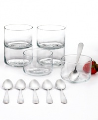 Indulge a little. Perfectly proportioned for one-person desserts, these mini bowls from The Cellar's collection of serveware and serving dishes play host to ice cream sundaes or berry parfaits. With six spoons, sized to match. Includes two tasty recipe ideas.