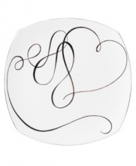 Sweet yet sophisticated, a loopy heart design sweeps across the Love Story square platter from Mikasa. Complete with a sparkling platinum rim, this romantic ribbon pattern captivates everyone at your dinner table.