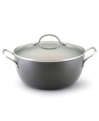 Perfect for creating pasta dishes, risotto and more, this heavy-gauge, hard-anodized dutch oven provides consistently exceptional cooking results. It's a pro at resisting hot spots for even cooking, while its patented TOTAL Hi-Low Food Release system outlasts all other nonsticks -- guaranteed! Limited lifetime warranty.