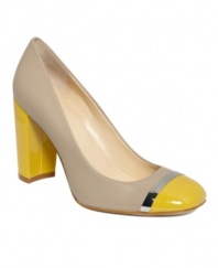 Vibrant is right! Add an eye-catching element to your wardrobe with the chic, colorblocked Blaine pumps by Calvin Klein.