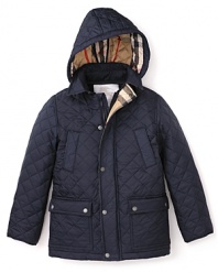 Little ones will stay warm in classic style with this timeless Burberry jacket, complete with plenty of pockets for stashing tiny winter treasures.