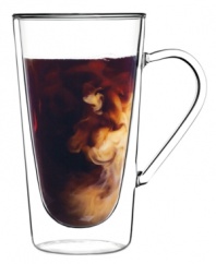 Double-duty glassware. Luigi Bormioli's Duos coffee mugs feature two layers of glass blown together for a cool floating look, smart insulation and lasting durability. The innovative design keeps hot drinks hot--but not too much to handle--and iced varieties cold without making the glass sweat.
