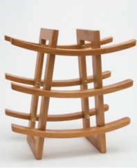With a pagoda-style design in sturdy bamboo and space for nine bottles, this Lipper International wine rack offers sleek organization for the countertop, table, or home bar.
