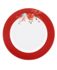 Make any meal sing with the irresistible watercolor scenes and new scarlet accents of Chirp dinnerware from Lenox Simply Fine. Fanciful birds and blooms play up bone china dessert plates designed to transition flawlessly from oven to table.