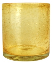 The eye-catching Iris double old-fashioned glass makes a big impact in any setting with a fresh citrine color and tiny bubbles trapped in dishwasher-safe glass. From Artland.