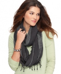 Layer on gorgeous, neutral shimmer with this luxe, woven, infinity scarf by Collection XIIX.
