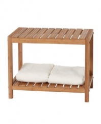 Keep it organized in style with the Eco spa bench, boasting a bottom shelf ideal for towels or bath necessities. Featuring hand-crafted, eco-friendly bamboo wood for decorative and functional storage perfect for the bath. Easy assembly, hardware included.