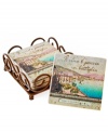 Designed to inspire, Thirstystone coasters will protect tables and have you dreaming of the Italian Riviera with a full-color image set in natural travertine. With cork backing and wrought iron holder.