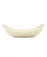 Feature modern elegance on your menu with this Classic Fjord oval serving dish. The piece serves up glossy khaki-colored stoneware with a fluid, sloping edge that prevents spills and keeps tables looking totally fresh. From Dansk's collection of serveware and serving dishes.