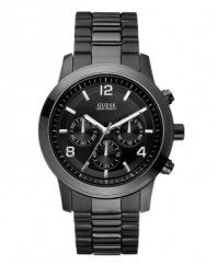 A contemporary chronograph watch that goes bold in black, by GUESS.