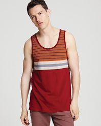 Color blocks combine with stripes for a unique and playful pattern that's just in time for the warm weather season.