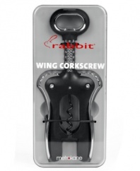 Corks are no match for Metrokane's Rabbit wing corkscrew. This essential bar tool clamps securely onto any bottle and removes corks cleanly with a cleverly designed, nonstick spiral.