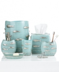 There are plenty of fish in the sea. Swim into a serene beach haven with this Nantucket toothbrush holder, featuring enchanting silver fish on a cool blue backdrop for a soothing presentation. Finished with mosaic glass trim.