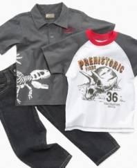 He'll be ready to do some digging in this tee shirt, polo shirt and jeans set from Nannette