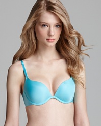Create a stir with a sultry push-up bra featuring a sweetheart neckline and lace overlay. Style #958109.