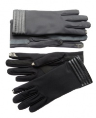 Sleek stretch gloves with a modern twist. Isotoner added patent-pending fingertips to these smarTouch gloves so your fingers stay warm while you make calls or change songs on your favorite touchscreen devices.