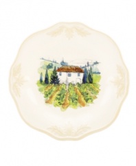 Lenox combines the vintage style of Butler's Pantry dinnerware with a quaint Italian landscape in the utterly charming Tuscan Sun accent plates. An elegant classic for casual dining with a raised leaf design and fluted edge in creamy shades of ivory.