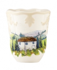 Lenox combines the vintage style of Butler's Pantry dinnerware with a quaint Italian landscape in the utterly charming Tuscan Sun accent mug. An elegant classic for casual dining with a raised leaf design and fluted edge in creamy shades of ivory.