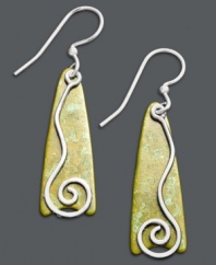 Southwestern inspiration. Jody Coyote's free-spirited style highlights sterling silver swirls on a green patina backdrop. Approximate drop: 1-1/2 inches.