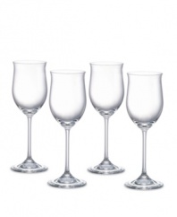 These sleek wine glasses have a graceful bell shape, just right for serving chilled chardonnay and crisp Pinot Noir. Set of four.