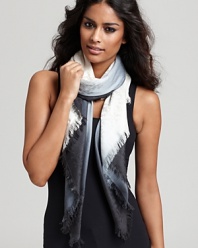 A stylish dip-dyed scarf accented by subtle Tory Burch logo print.