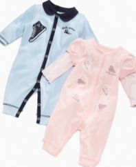 Show everyone that baby was born to run with this comfy coverall from Guess.