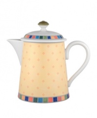 Energize your morning with the Twist Alea coffeepot. The bright enamel colorblock design is a perfect contrast to the fine white china. Features a vivid band of color along the rim.  Holds 42-1/4 oz.