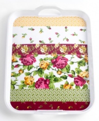 Kissed by a rose. Tiny buds, luscious blossoms, and bright geometrics band together on the Rose Kiss tray from Homewear's collection of serveware and serving dishes, featuring lightweight melamine that'll serve you well indoors and out. Coordinate with Homewear's table linens for more garden-fresh style.