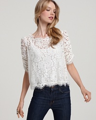 Go romantic in this delicate lace top from Joie. The utterly feminine style brings softness to any look.