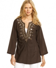 Rich embellishments add an exotic, opulent appeal to this MICHAEL Michael Kors tunic for a look that's a statement in itself!