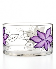 Hand-painted purple and white flowers flourish on this glass salad bowl from Artland's collection of serveware and serving dishes-a fresh companion to the Anna Plum dinnerware pattern by Laurie Gates.