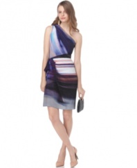 Watercolor stripes and a one-shoulder style add an artful appeal to this Rachel Rachel Roy dress -- perfect for downtown-chic!