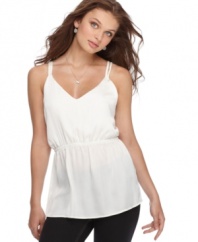 This simple tank from Ali & Kris is updated with twisted straps and an elastic waist. Slightly Grecian styling will make you feel like a goddess!